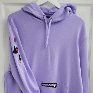 Adult large light purple hoodie with fun iron on patches